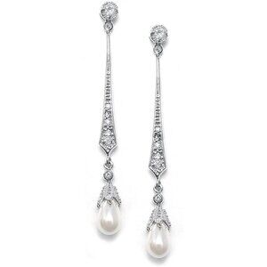 Women's Silver Pearl Dangle Earrings with Freshwater Pearls and Cubic Zirconia